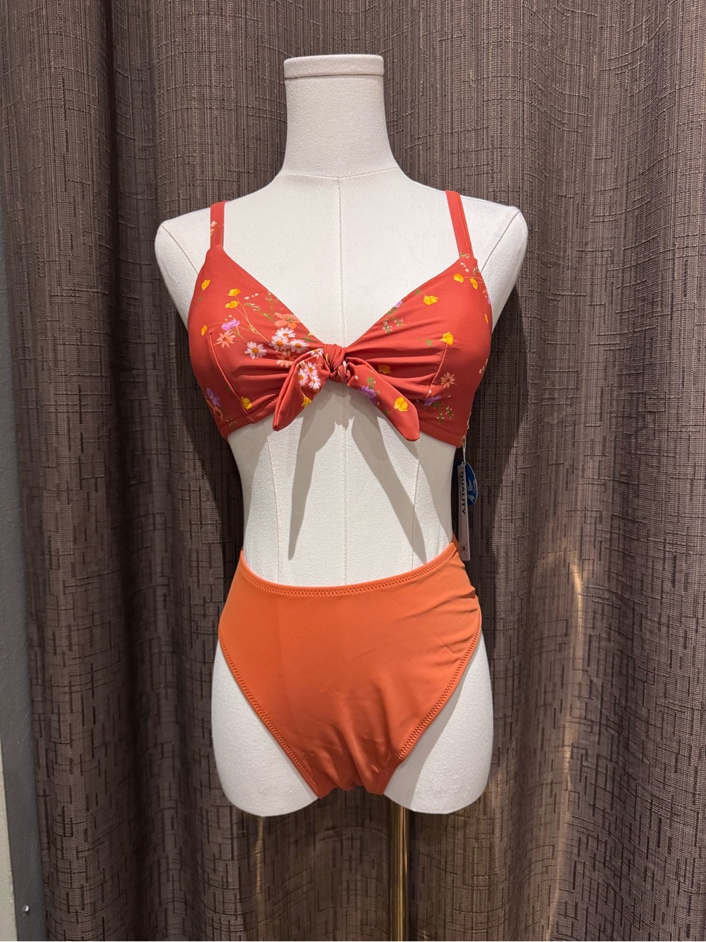 Cupshe Orange Floral Knot Front Bikini Set